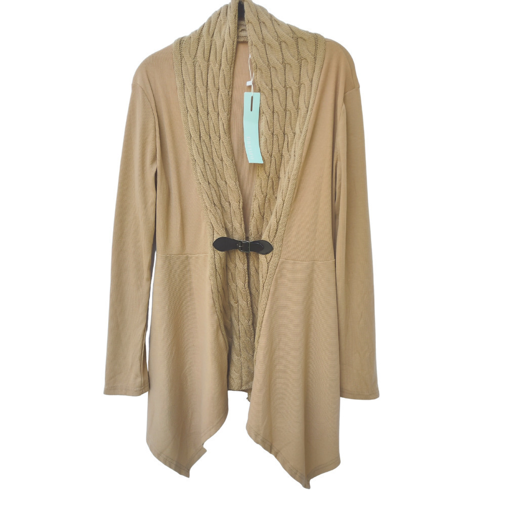 Long Cardigan Cable Knit Hanky Hem Oversized L Sweater Ribbed Jacket Loose Fit